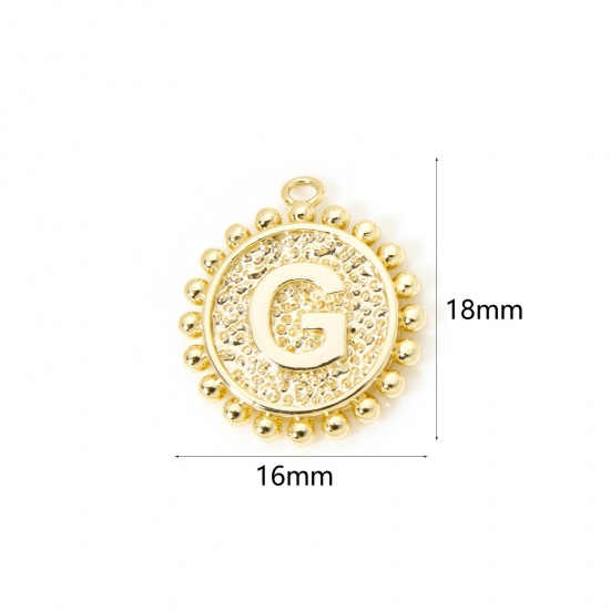 Изображение 2 PCs Brass Charms 18K Gold Plated Round Capital Alphabet Initial Letter Message " G " Double Sided 18mm x 16mm