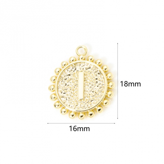 Изображение 2 PCs Brass Charms 18K Gold Plated Round Capital Alphabet Initial Letter Message " I " Double Sided 18mm x 16mm