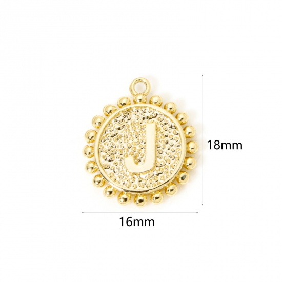 Изображение 2 PCs Brass Charms 18K Gold Plated Round Capital Alphabet Initial Letter Message " J " Double Sided 18mm x 16mm