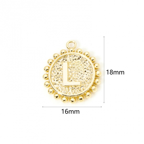 Изображение 2 PCs Brass Charms 18K Gold Plated Round Capital Alphabet Initial Letter Message " L " Double Sided 18mm x 16mm