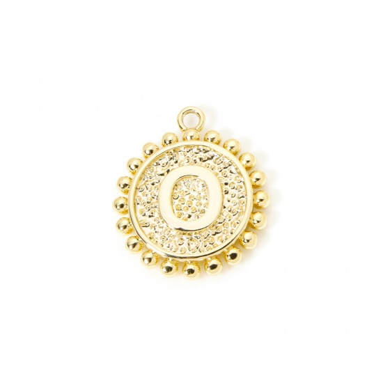 Изображение 2 PCs Brass Charms 18K Gold Plated Round Capital Alphabet Initial Letter Message " O " Double Sided 18mm x 16mm