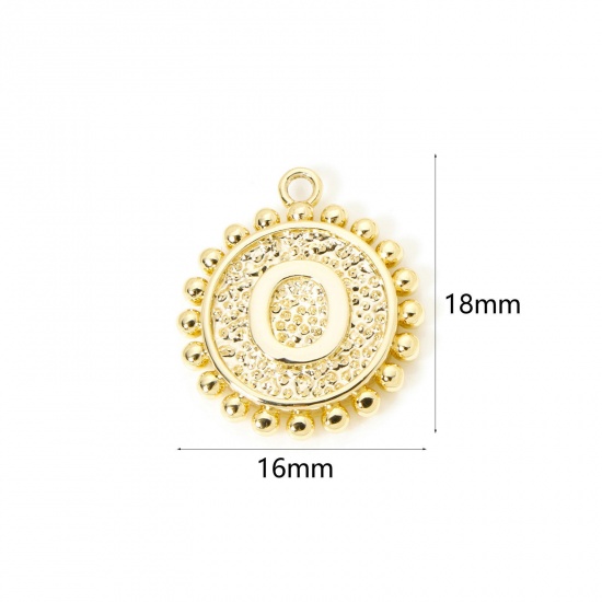 Изображение 2 PCs Brass Charms 18K Gold Plated Round Capital Alphabet Initial Letter Message " O " Double Sided 18mm x 16mm