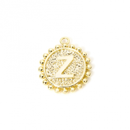 Изображение 2 PCs Brass Charms 18K Gold Plated Round Capital Alphabet Initial Letter Message " Z " Double Sided 18mm x 16mm