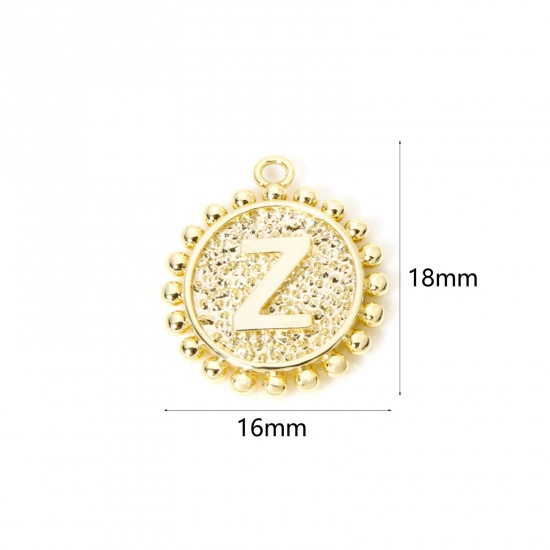 Изображение 2 PCs Brass Charms 18K Gold Plated Round Capital Alphabet Initial Letter Message " Z " Double Sided 18mm x 16mm