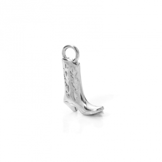 Picture of 1 Piece 304 Stainless Steel West Cowboy Charms Silver Tone Boots 3D 21mm x 13mm