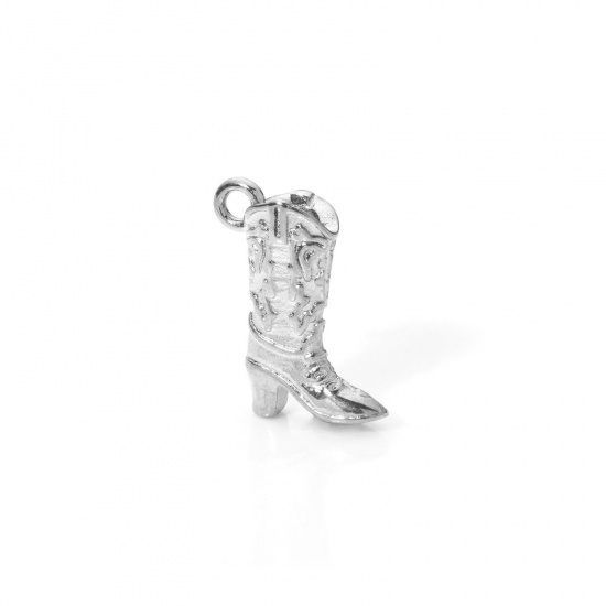 Picture of 1 Piece 304 Stainless Steel West Cowboy Charms Silver Tone Boots 3D 19mm x 15mm