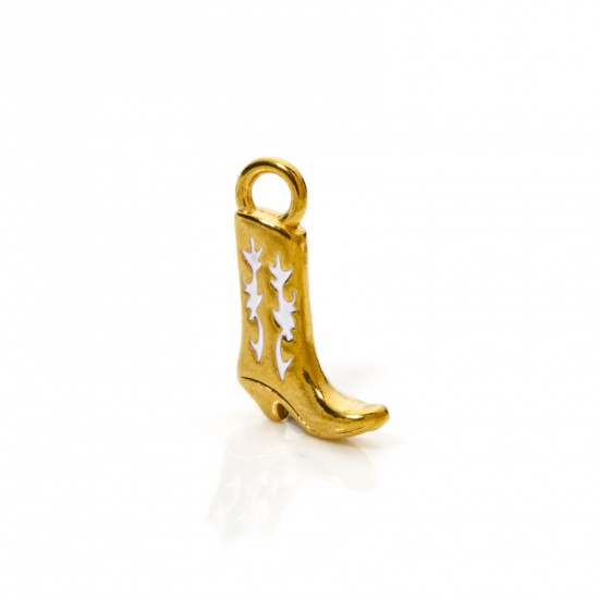 Imagen de 1 Unidad Recubrimiento al Vacío PVD Ecológico 304 Acero Inoxidable Vaquero del Oeste Colgantes Bota Chapado en Oro de 18K Blanco Esmalte 21mm x 13mm