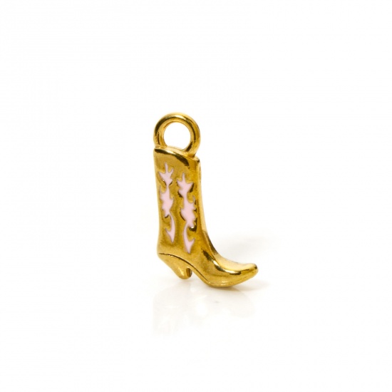 Imagen de 1 Unidad Recubrimiento al Vacío PVD Ecológico 304 Acero Inoxidable Vaquero del Oeste Colgantes Bota Chapado en Oro de 18K Esmalte 21mm x 13mm