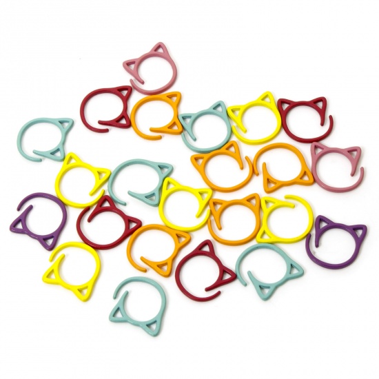 Picture of 1 Set ( 24 PCs/Set) Zinc Based Alloy Knitting Stitch Markers Cat Animal At Random Mixed Color 17mm x 17mm