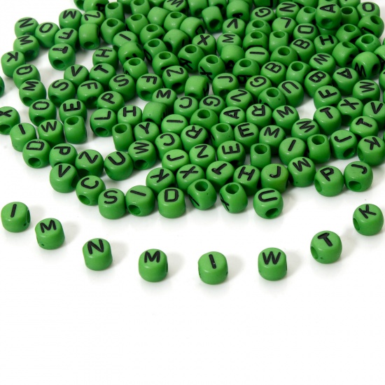 Изображение 500 PCs Acrylic Beads For DIY Jewelry Making Green Flat Round At Random Mixed Message " A-Z " About 7mm x 6mm, Hole: Approx 2.6mm