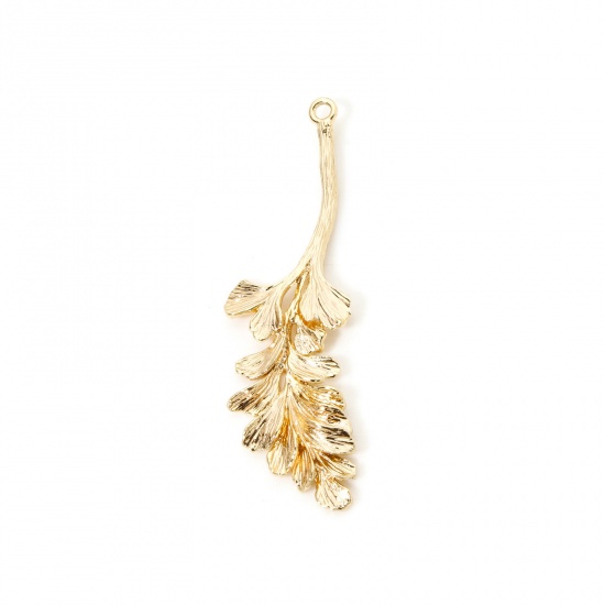 Изображение 2 PCs Eco-friendly Brass Pendants 18K Real Gold Plated Leaf 4.3cm x 1.4cm