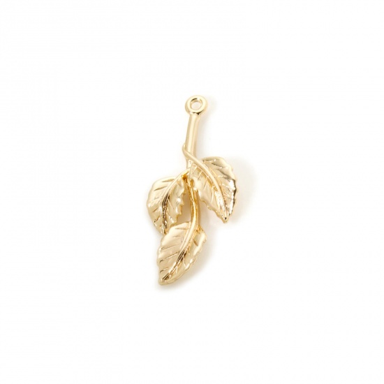 Изображение 5 PCs Eco-friendly Brass Charms 18K Real Gold Plated Leaf 23mm x 11mm