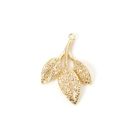 Изображение 5 PCs Eco-friendly Brass Charms 18K Real Gold Plated Leaf 26mm x 18mm