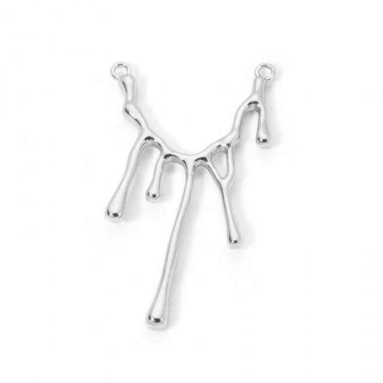 Picture of 1 Piece Eco-friendly Brass Connectors Charms Pendants Melted Drop Real Platinum Plated 5cm x 2.9cm