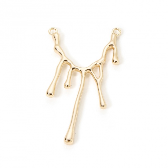 Picture of 1 Piece Eco-friendly Brass Connectors Charms Pendants Melted Drop 18K Real Gold Plated 5cm x 2.9cm