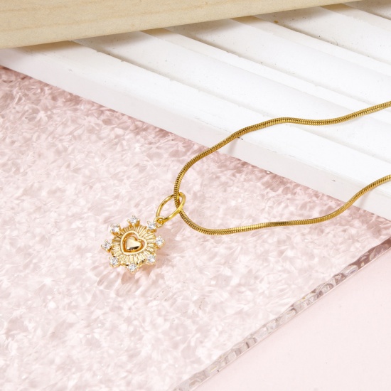 Immagine di 2 Pz Ecologico Ottone San Valentino Ciondoli Cuore 18K Vero Oro Placcato Raggi del Sole Trasparente Cubic Zirconiae 14mm x 12mm