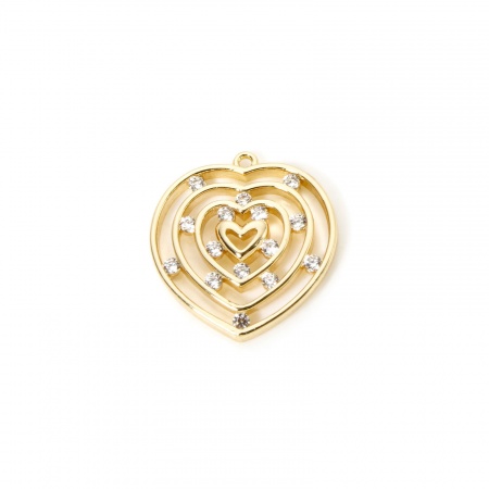 2 PCs Eco-friendly Brass Valentine's Day Charms 18K Real Gold Plated Heart Hollow Clear Cubic Zirconia 18mm x 16mm