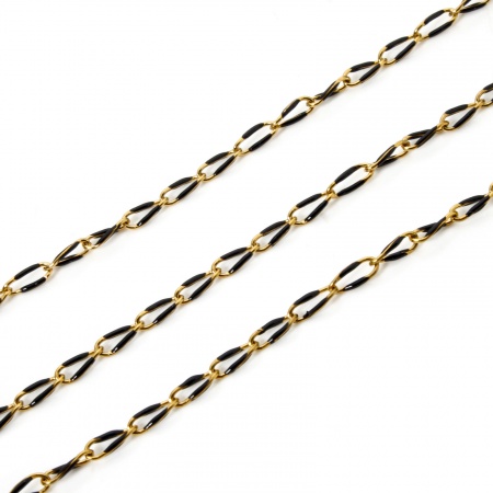Picture of 1 M (Approx 3.28 Foot) Eco-friendly 201 Stainless Steel Enamel Curb Link Chain For Handmade DIY Jewelry Making Findings Gold Plated Black 9x4mm
