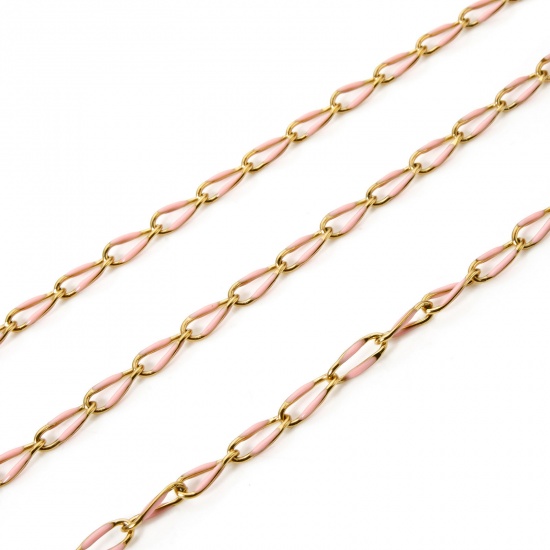 Bild von 1 Meter Umweltfreundlich 201 Edelstahl Emaille Panzerkette Kette Für handgefertigte Schmuckherstellung Vergoldet Rosa 9x4mm