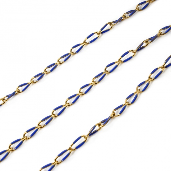 Bild von 1 Meter Umweltfreundlich 201 Edelstahl Emaille Panzerkette Kette Für handgefertigte Schmuckherstellung Vergoldet Saphirblau 9x4mm