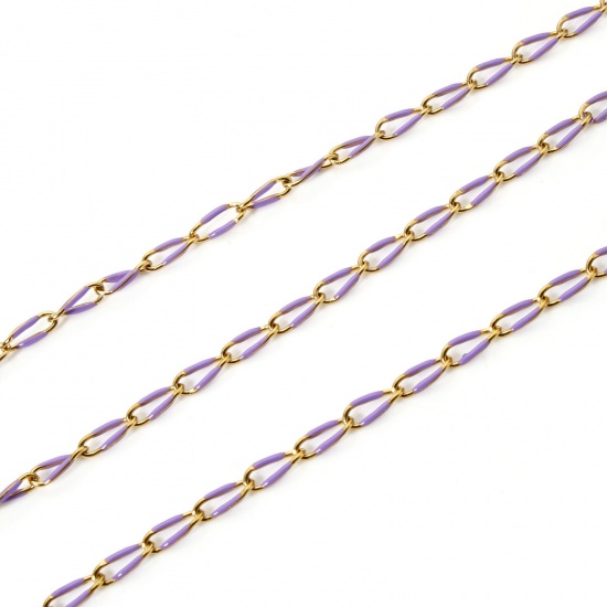 Bild von 1 Meter Umweltfreundlich 201 Edelstahl Emaille Panzerkette Kette Für handgefertigte Schmuckherstellung Vergoldet Lila 9x4mm