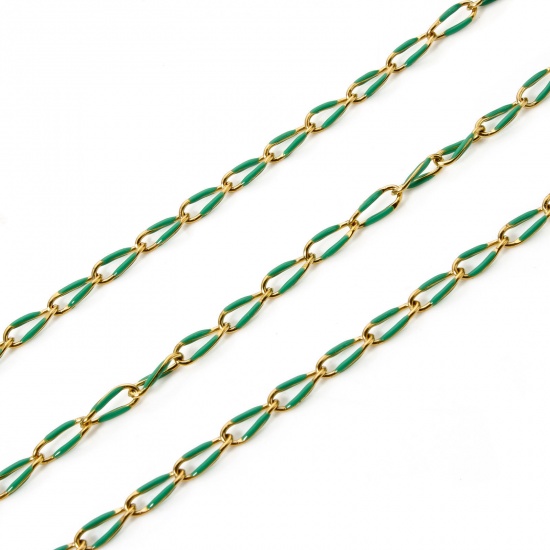 Bild von 1 Meter Umweltfreundlich 201 Edelstahl Emaille Panzerkette Kette Für handgefertigte Schmuckherstellung Vergoldet Grün 9x4mm