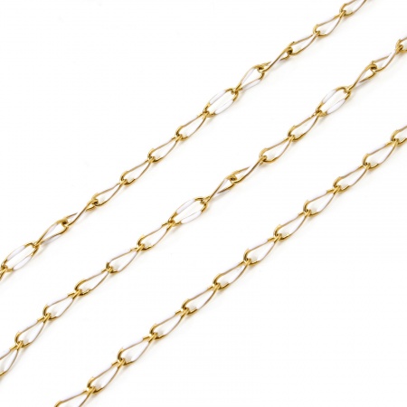 Picture of 1 M (Approx 3.28 Foot) Eco-friendly 201 Stainless Steel Enamel Curb Link Chain For Handmade DIY Jewelry Making Findings Gold Plated White 9x4mm
