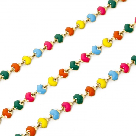 Picture of 1 M (Approx 3.28 Foot) Hypoallergenic 201 Stainless Steel Valentine's Day Enamel Handmade Link Chain For Handmade DIY Jewelry Making Findings Heart Gold Plated Multicolor 6mm