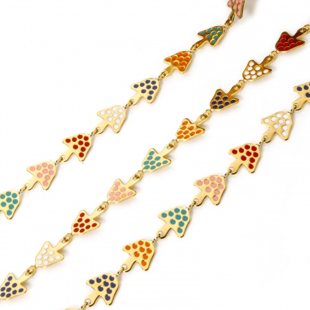 Picture of 1 M (Approx 3.28 Foot) Hypoallergenic 201 Stainless Steel Flora Collection Enamel Handmade Link Chain For Handmade DIY Jewelry Making Findings Mushroom Gold Plated Multicolor 8mm