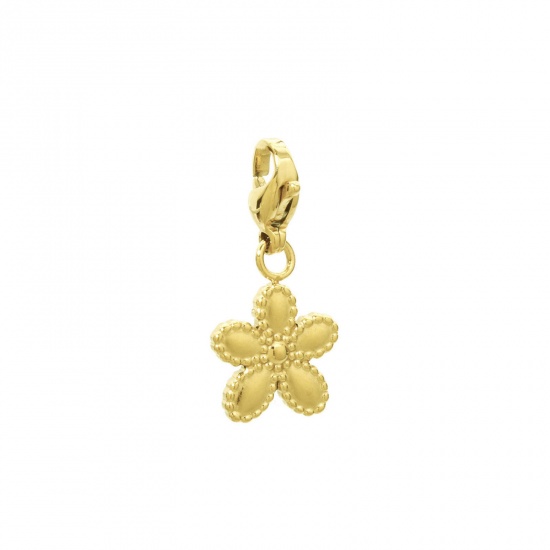 Picture of 1 Piece Eco-friendly PVD Vacuum Plating 304 Stainless Steel Flora Collection Clip On Charms For Vintage Charm Bracelets 14K Real Gold Plated Flower With Lobster Claw Clasp 24mm x 12mm