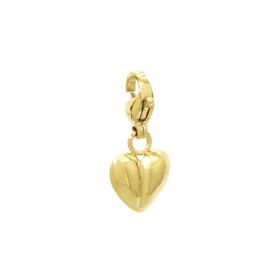 Picture of 1 Piece Eco-friendly PVD Vacuum Plating 304 Stainless Steel Valentine's Day Clip On Charms For Vintage Charm Bracelets 14K Real Gold Plated Heart With Lobster Claw Clasp 21mm x 10mm