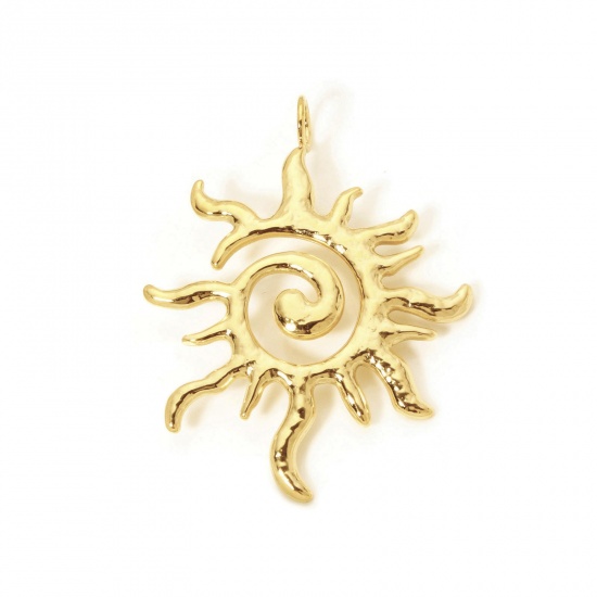 Picture of 1 Piece Eco-friendly PVD Vacuum Plating 304 Stainless Steel Galaxy Pendants 18K Real Gold Plated Sun 6.4cm x 4.8cm