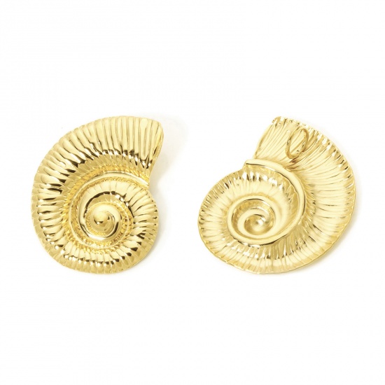 Picture of 1 Piece Eco-friendly PVD Vacuum Plating 304 Stainless Steel Ocean Jewelry Pendants 18K Real Gold Plated Conch/ Sea Snail 4.3cm x 3.5cm