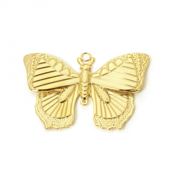 Picture of 1 Piece Eco-friendly PVD Vacuum Plating 304 Stainless Steel Insect Connectors Charms Pendants 18K Real Gold Plated Butterfly Animal 6cm x 4cm