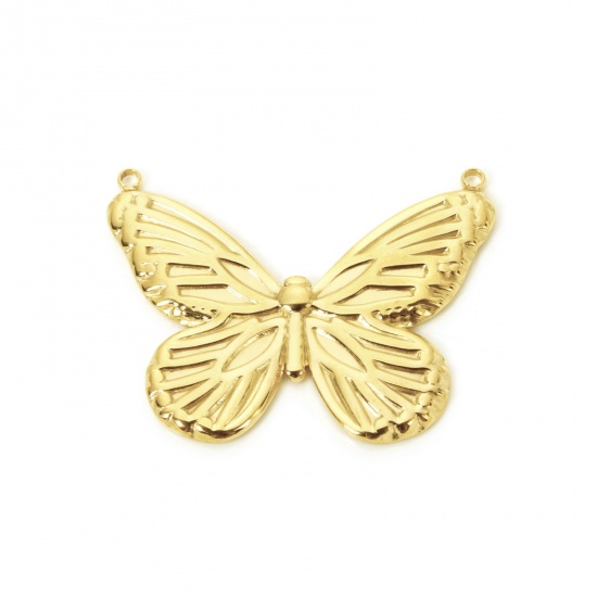 Picture of 1 Piece Eco-friendly PVD Vacuum Plating 304 Stainless Steel Insect Connectors Charms Pendants 18K Real Gold Plated Butterfly Animal 3.6cm x 2.8cm