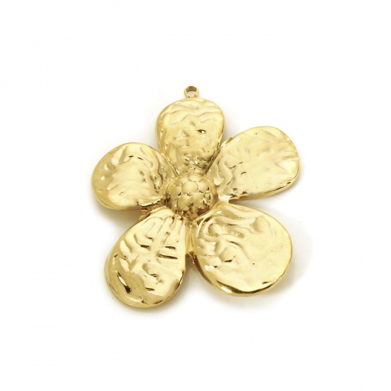 Picture of 1 Piece Eco-friendly PVD Vacuum Plating 304 Stainless Steel Flora Collection Pendants 18K Real Gold Plated Flower 3.7cm x 3.1cm