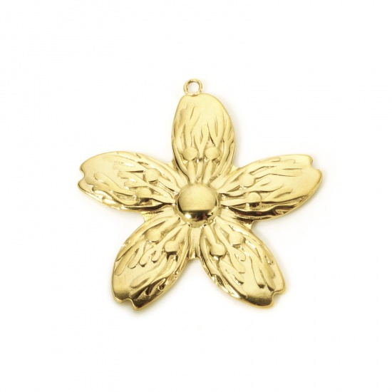 Picture of 1 Piece Eco-friendly PVD Vacuum Plating 304 Stainless Steel Flora Collection Pendants 18K Real Gold Plated Flower 3.6cm x 3.5cm