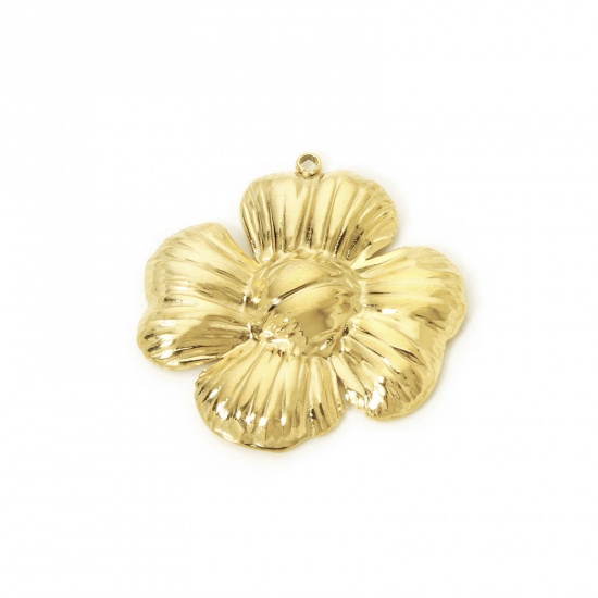 Picture of 1 Piece Eco-friendly PVD Vacuum Plating 304 Stainless Steel Flora Collection Pendants 18K Real Gold Plated Flower 29mm x 28mm