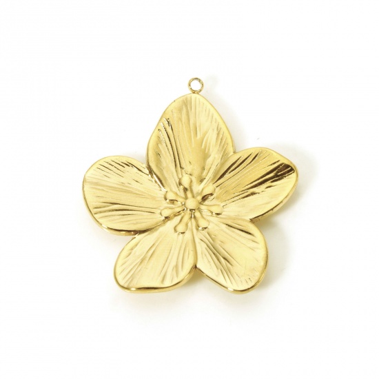 Picture of 1 Piece Eco-friendly PVD Vacuum Plating 304 Stainless Steel Flora Collection Pendants 18K Real Gold Plated Flower 3.5cm x 3.1cm