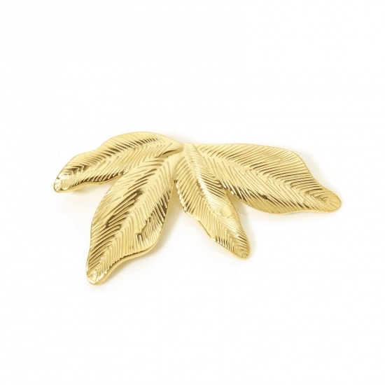Immagine di 1 Pz Placcatura Sottovuoto PVD Ecologica 304 Acciaio Inossidabile Collezione Flora Ciondoli Pendenti Foglia 18K Vero Oro Placcato 5.8cm x 3.3cm