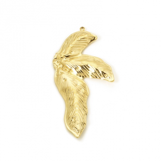 Immagine di 1 Pz Placcatura Sottovuoto PVD Ecologica 304 Acciaio Inossidabile Collezione Flora Ciondoli Pendenti Foglia 18K Vero Oro Placcato 5.4cm x 2.6cm