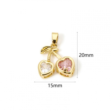 Picture of Brass Charm Pendant Real Gold Plated Cherry Fruit