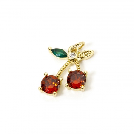 Picture of Brass Charm Pendant Real Gold Plated Cherry Fruit