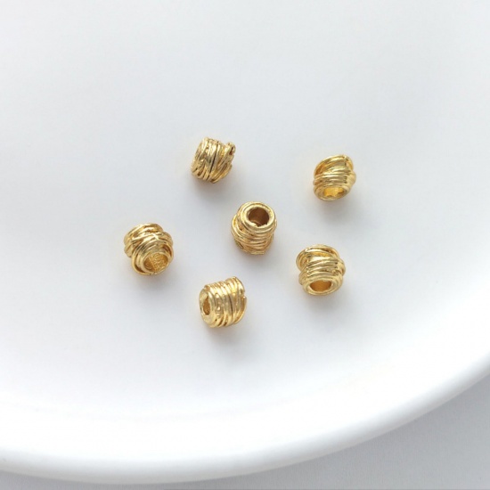 Picture of 10 PCs Eco-friendly Brass Beads For DIY Jewelry Making 18K Real Gold Plated Irregular Wrapped About 6mm x 5mm, Hole: Approx 2.5mm