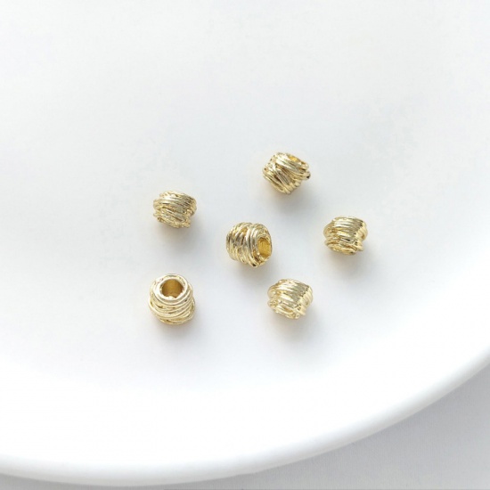 Picture of 10 PCs Eco-friendly Brass Beads For DIY Jewelry Making 14K Real Gold Plated Irregular Wrapped About 6mm x 5mm, Hole: Approx 2.5mm