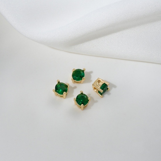 Изображение 5 PCs Eco-friendly Brass Beads For DIY Jewelry Making 14K Real Gold Plated Square Emerald Cubic Zirconia About 4.8mm x 4mm