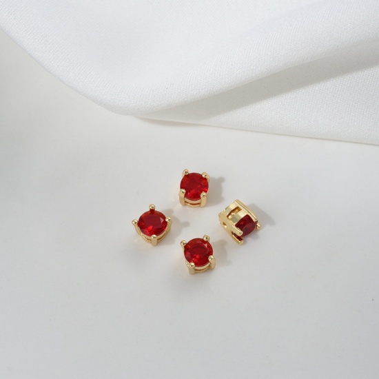 Image de 5 Pcs Perles pour DIY Fabrication de Bijoux en Laiton Respectueux de la Nature Plaqué Or Véritable 14K Carré à Zircone Cubique Rouge Env. 4.8mm x 4mm