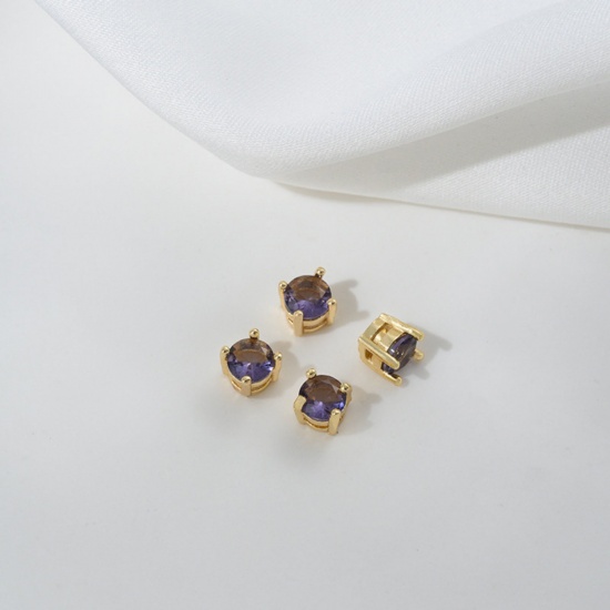 Изображение 5 PCs Eco-friendly Brass Beads For DIY Jewelry Making 14K Real Gold Plated Square Purple Cubic Zirconia About 4.8mm x 4mm