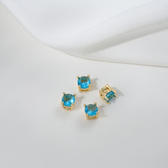 Изображение 5 PCs Eco-friendly Brass Beads For DIY Jewelry Making 14K Real Gold Plated Square Blue Cubic Zirconia About 4.8mm x 4mm