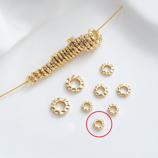 Picture of 10 PCs Eco-friendly Brass Hammered Spacer Beads For DIY Bracelet Jewelry Making Findings 14K Real Gold Plated Flat Round 6mm
